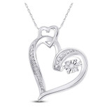 Image of Sterling Silver Womens Round Diamond Moving Twinkle Heart Pendant .01 Cttw