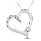 Image of Sterling Silver Womens Round Diamond Solitaire Heart Pendant .03 Cttw