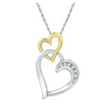 Image of Two-tone Sterling Silver Womens Round Diamond Double Heart Pendant .03 Cttw