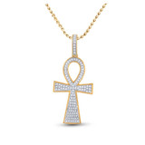 Image of 10kt Yellow Gold Mens Round Diamond Ankh Cross Charm Pendant 1/3 Cttw BTGND117280