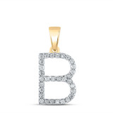 Image of 10kt Yellow Gold Womens Round Diamond B Initial Letter Pendant 1/4 Cttw BTGND158060