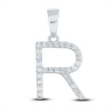 Image of 10kt White Gold Womens Round Diamond R Initial Letter Pendant 1/5 Cttw BTGND158125