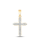 Image of 10kt Yellow Gold Womens Round Diamond Cross Pendant 1/4 Cttw BTGND159439