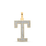 Image of 10kt Two-tone Gold Mens Round Diamond T Initial Letter Pendant 3/8 Cttw BTGND164500