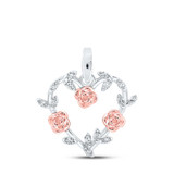 Image of Sterling Silver Womens Round Diamond Rose Heart Pendant 1/12 Cttw BTGND167655