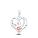 Image of Sterling Silver Womens Round Diamond Rose Heart Pendant 1/12 Cttw BTGND167758