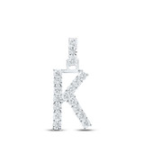 Image of 10kt White Gold Womens Round Diamond K Initial Letter Pendant 1/10 Cttw BTGND168664
