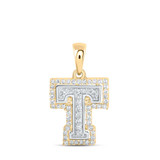 Image of 10kt Two-tone Gold Womens Round Diamond T Initial Letter Pendant 1/5 Cttw BTGND169106