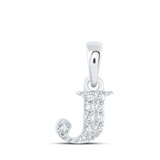 Image of 10kt White Gold Womens Round Diamond J Initial Letter Pendant 1/20 Cttw BTGND169154