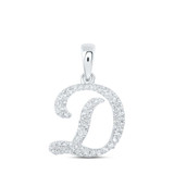Image of 10kt White Gold Womens Round Diamond D Initial Letter Pendant 1/5 Cttw BTGND169778