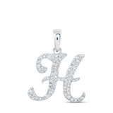 Image of 10kt White Gold Womens Round Diamond H Initial Letter Pendant 1/5 Cttw BTGND169790