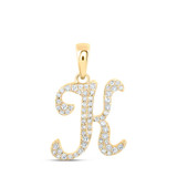 Image of 10kt Yellow Gold Womens Round Diamond K Initial Letter Pendant 1/5 Cttw BTGND169798