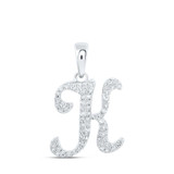 Image of 10kt White Gold Womens Round Diamond K Initial Letter Pendant 1/5 Cttw BTGND169799