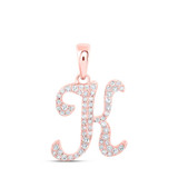 Image of 10kt Rose Gold Womens Round Diamond K Initial Letter Pendant 1/5 Cttw BTGND169800