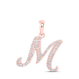 Image of 10kt Rose Gold Womens Round Diamond M Initial Letter Pendant 1/5 Cttw BTGND169806