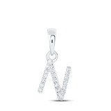 Image of 10kt White Gold Womens Round Diamond N Initial Letter Pendant 1/20 Cttw BTGND169912