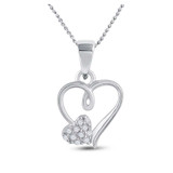 Image of Sterling Silver Womens Round Diamond Heart Pendant 1/20 Cttw BTGND86994