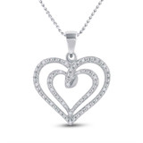 Image of Sterling Silver Womens Round Diamond Heart Pendant 1/20 Cttw BTGND94516
