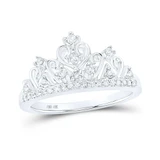 Image of 10k White Gold Round Diamond Womens Womens Crown Tiara Cocktail Band 1/5 Cttw