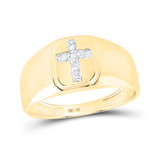 Image of 10kt Yellow Gold Mens Round Diamond Cross Band Ring 1/20 Cttw