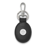 Image of Sterling Silver Rhodium-plated NHL LogoArt Winnipeg Jets Black Leather Oval Key Chain