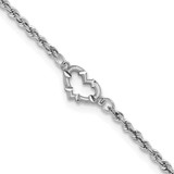 Image of 10k White Gold Diamond-cut Rope with Heart 9in Anklet