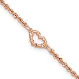 Image of 14k Rose Gold Diamond-cut Rope with Heart 10in Anklet