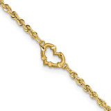 Image of 10k Yellow Gold Diamond-cut Open Heart Rope 9inch Anklet