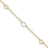 Image of 14K Two-tone Gold Polished Heart 9in Plus 1in ext Anklet