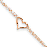 Image of 14k Rose Gold Double Strand Heart 9in Plus 1in Ext Anklet