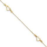 Image of 14K Yellow Gold Diamond-cut Heart 10in Plus 1in ext. Anklet