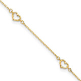 Image of 14K Yellow Gold Polished Heart Link 9in Plus 1in ext. Anklet