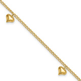 Image of 14K Yellow Gold Polished 3 Puffed Heart 9in Plus 1in ext Anklet