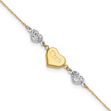 Image of 14K Two-tone Gold Diamond-cut Puffed Hearts MOM 10in Plus 1in ext Anklet