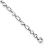 Image of Sterling Silver Rhodium-plated Heart Link 10in Anklet