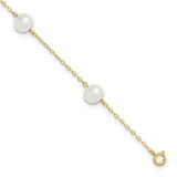 Image of 10k Yellow Gold 7-8mm White Near Round Freshwater Cultured Pearl 5-station 9in Anklet