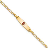 Image of 14K Yellow Gold Medical Hollow Soft Kite-shape Red Enamel Figaro ID Bracelet XM598CC-6