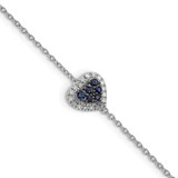 Image of Sterling Silver Rhodium-plated Diamond & Sapphire Heart Bracelet QDX1200