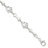 Image of Sterling Silver Dog Bones and Paws Bracelet QG2416-7.5