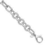 Image of Sterling Silver Rhodium-plated Polished Textured Fancy Link Bracelet QG4845-8