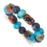 Image of Agate, Lapis and Kangsai Glass Beaded Stretch Bracelet
