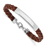 Image of Sterling Silver Rhodium-plated Brown Braided Leather Bracelet