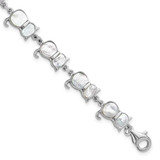 Image of Sterling Silver Rhodium-plated Mother of Pearl Cat Link Bracelet