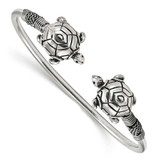 Image of Sterling Silver Polished Antiqued Turtle Flexible Bangle Bracelet
