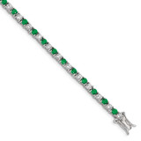 Image of Sterling Silver Rhodium-plated Green Glass and CZ 7 inch Bracelet