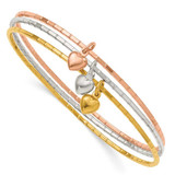 Image of Sterling Silver/Gold-tone/Pink w/Puffed Heart Bangle Bracelet Set
