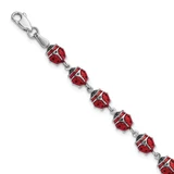 Image of Sterling Silver Rhodium-plated Polished Enameled Lady Bug Bracelet