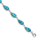 Image of Sterling Silver Rhodium-plated Lab Created Opal Inlay Leaf Bracelet