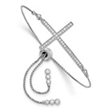 Image of Sterling Silver Rhodium-plated CZ Polished Adjustable Cross Bracelet
