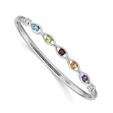 Image of Sterling Silver Rhodium-plated Multi-gemstone Hinged Bangle Bracelet